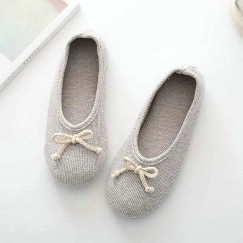 Schöne Bowtie Herbst Damen Hausschuhe für drinnen und Schlafzimmer, weiche Unterseite, warme Baumwolle, Schuhe für Erwachsene, Gäste, flache Schuhe, Mädchenschuhe