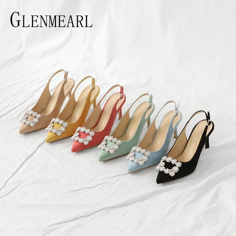 Pompes pour femmes Mode Dames Talons Hauts en Strass Chaussures en Cuir Souple Talons Chaussures Femme Bout Pointu Antidérapant Marque Grande Taille DE