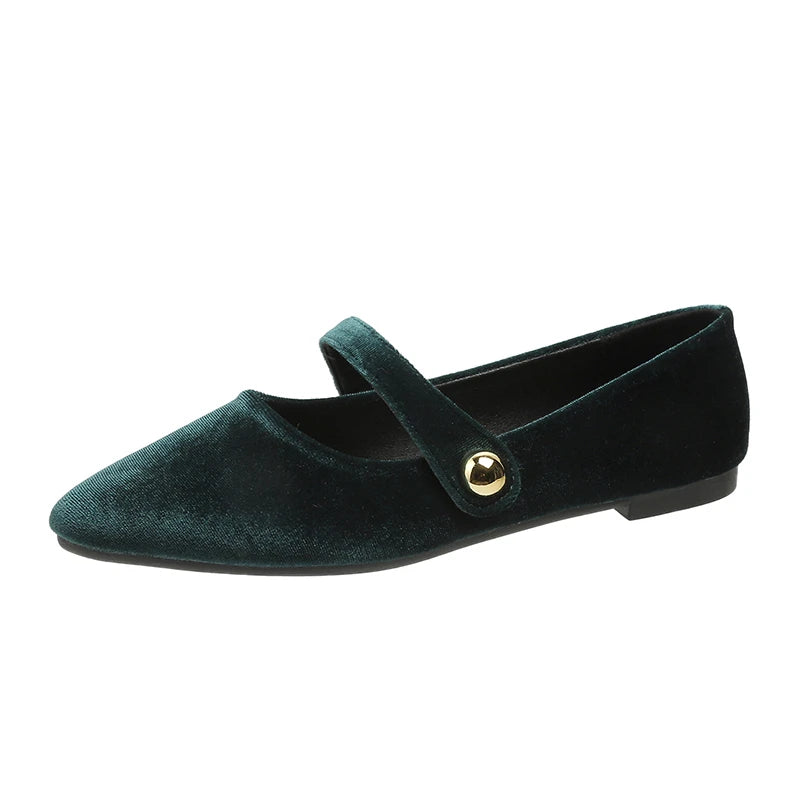Spring Mary Jane Ballet Flats Shoes Woman Velvet Slip-on Women's Shoes Comfortable Soft Pointed Toe Flat Shoes for Women Zapatos