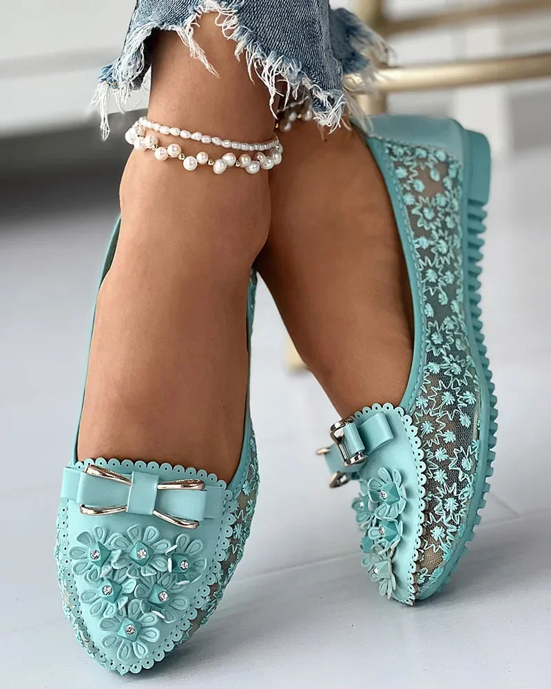 Sommer Atmungsaktive Einfarbige Vulkanisierte Schuhe Blumenstickerei Bowknot Loafers Frauen Rutschfeste Blumen Sneakers Chaussure Femmes