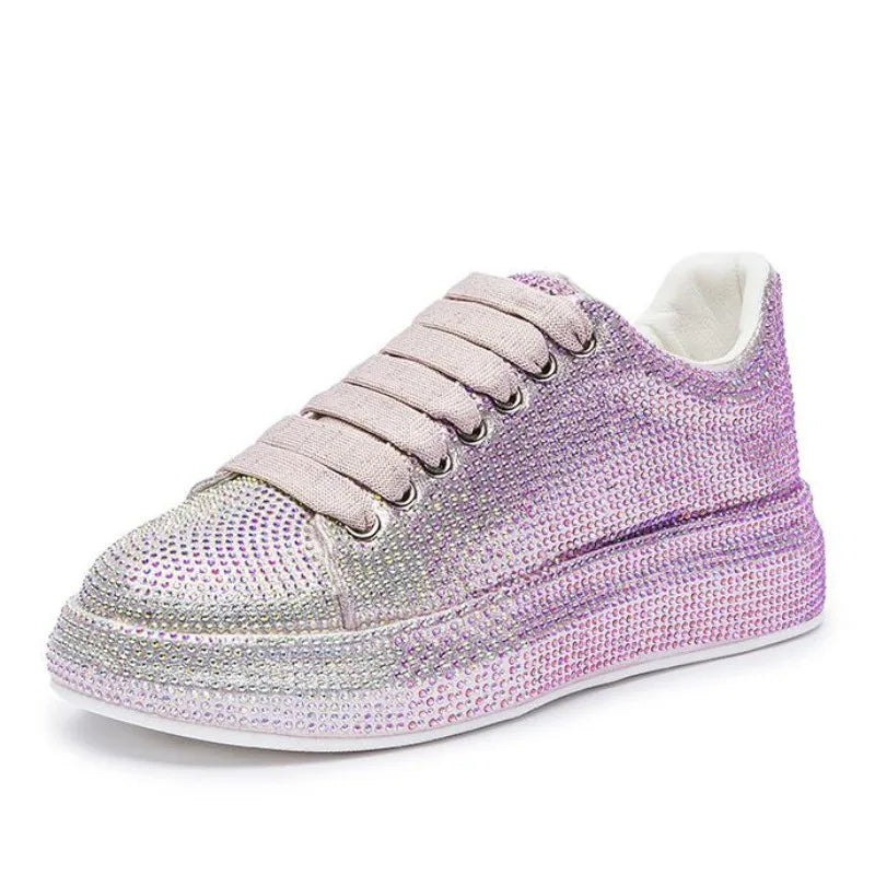 Baskets de créateur pour femmes 2023, nouvelles chaussures vulcanisées à strass brillants pour femmes, chaussures décontractées à plateforme tendance pour l'automne