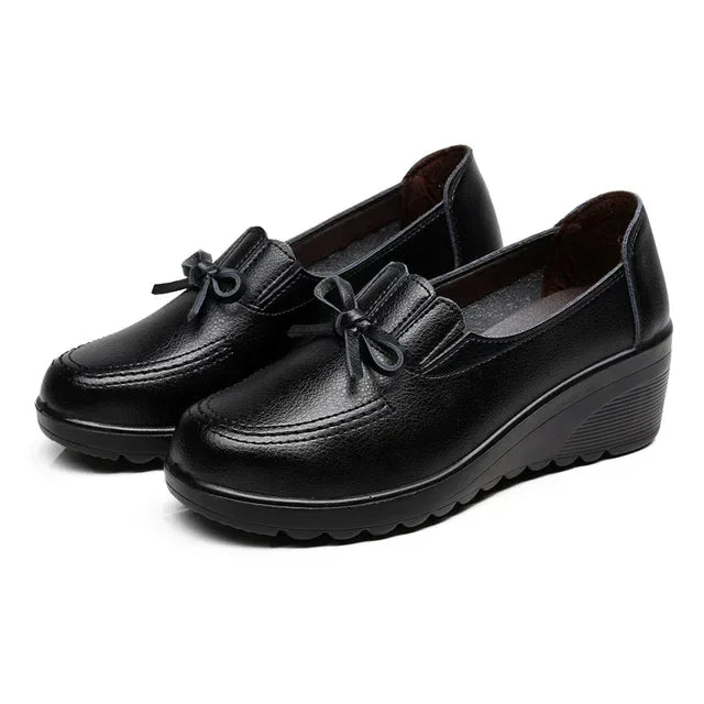 Ngouxm Spring Autumn Women Pumps Wedges Shoes Woman Genuine Leather Casual Shoes Mother High Heels Shoes
