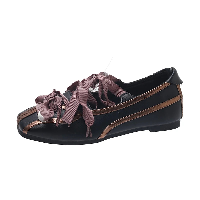 Spring New Color Matching Mary Jane Shoes Small Square Bow Flat Shoes Lazy Slip-on Single Shoes