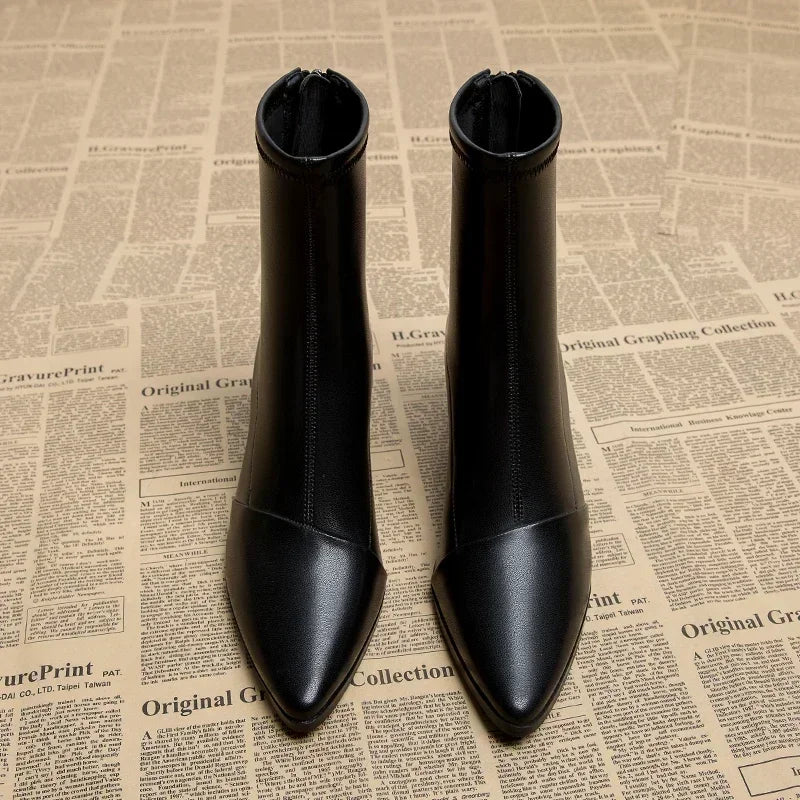 Pointed Toe Women Ankle Boots Fashion Back Zippers Shoes Autumn Winter Thick Heel Women's Short Booties