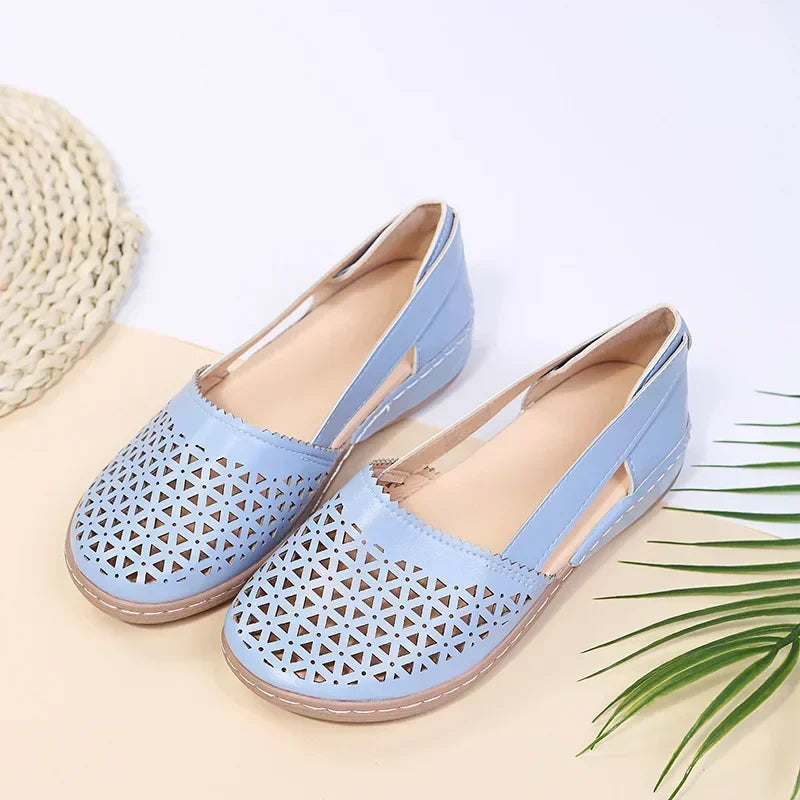 European and American Women's Shoes Round Toe Wedge Heel Large Flat Bottom Women's Sandals  zapatos de mujer 2024