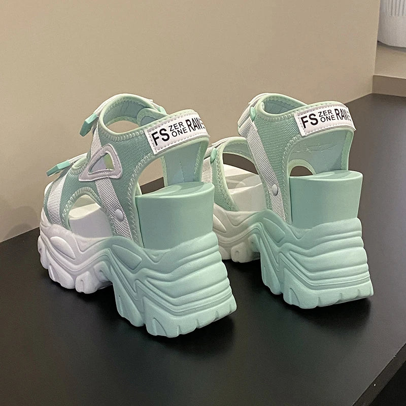 Mode Sommer Frauen Plateau Sandalen Keile Dicken Boden Casual Mesh Schuhe Frau 10,5 CM High Heels Bequeme Sandalen Turnschuhe