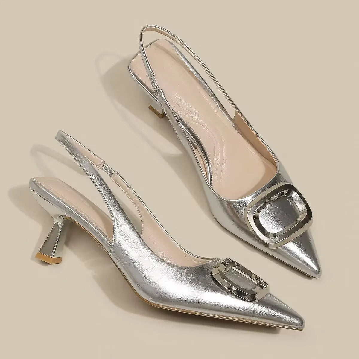 Marke Frau Slingback Schuhe Mode 2024 Frühjahr Neue Damen High Heels Elegante Med Ferse Spitzschuh Slip auf Sandale Maultiere