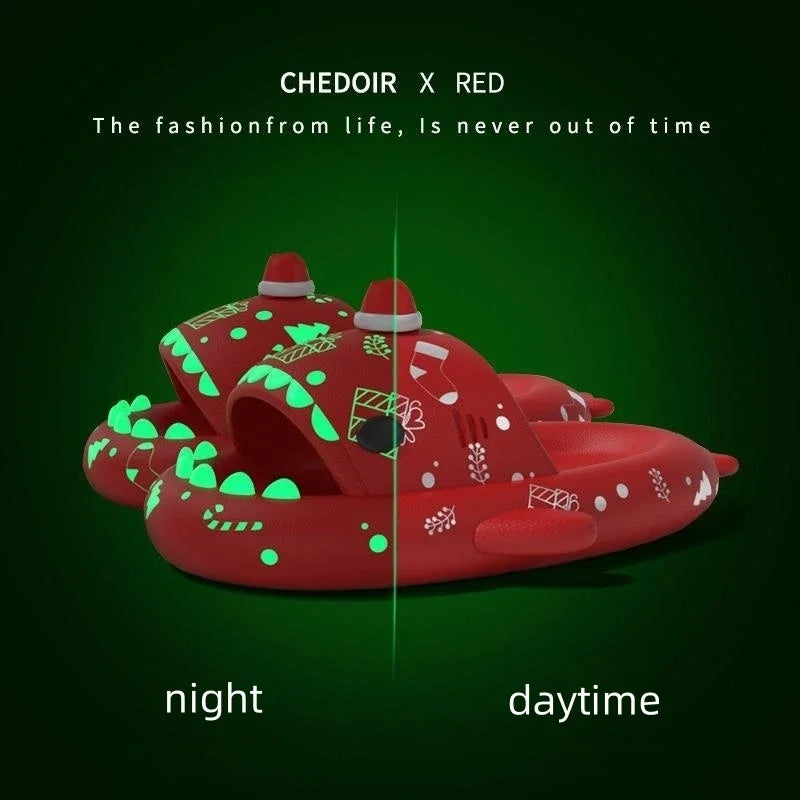 Christmas Halloween Shark Slippers Men's Women‘s Dark Flip-Flops Couples Festival Slides Adults Shoes
