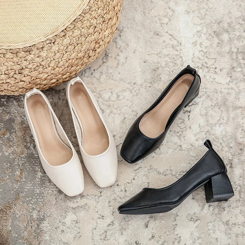 Femme Printemps Élégant Bout Carré Chaussures de Loisirs Mary Janes Femmes Noires Designer Talon Haut de 4CM Fétichiste Fille Chaussures de Travail