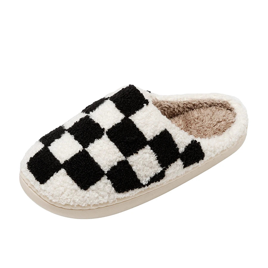 Chaussons rétro en peluche à carreaux pour femmes, chaussures douces et respirantes, confortables et confortables pour l'hiver
