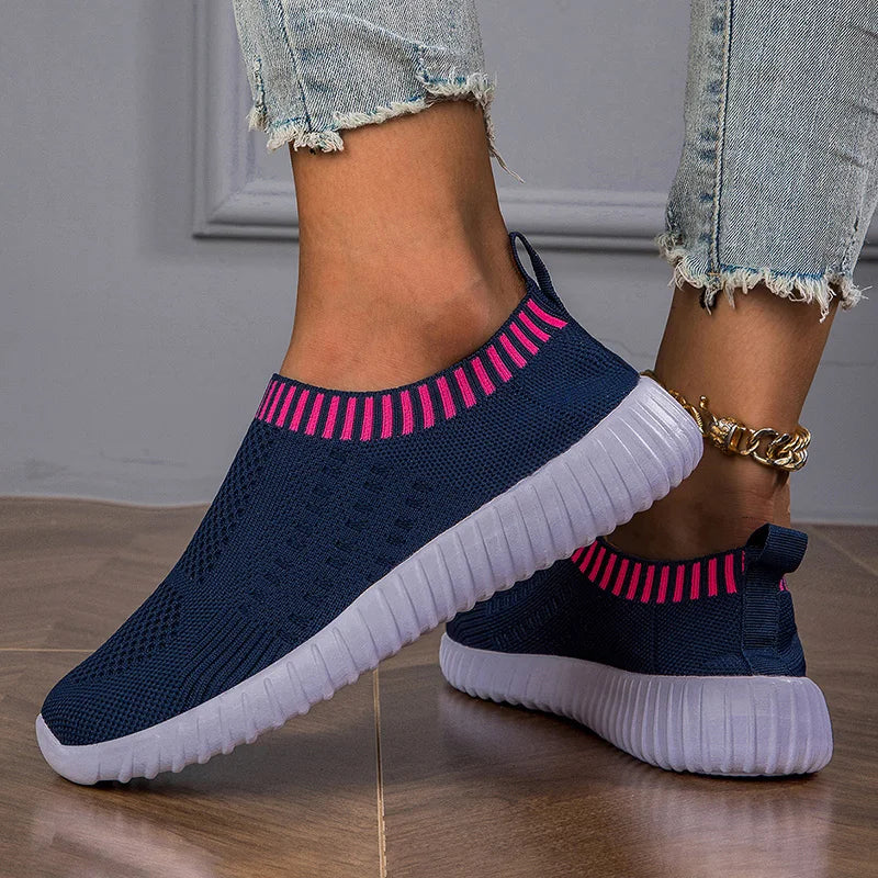 Baskets décontractées en maille respirante pour femmes, chaussures de sport vulcanisées, chaussettes d'été pour femmes, chaussures de marche pour femmes