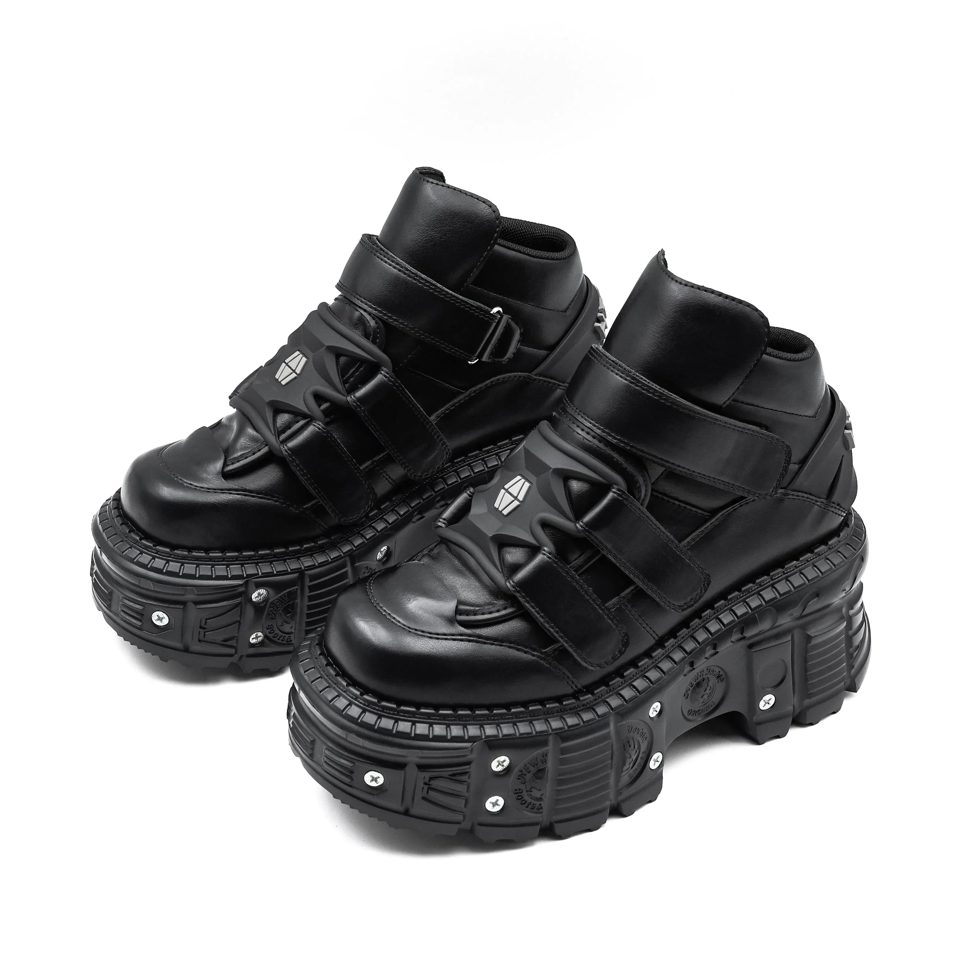 2025 Woman Sneakers New Punk Style Women Shoes Gothic Ankle Rock Boots Lace-up Heel Height Platform Shoes Woman Metal Decor
