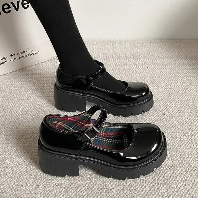 Shoes Ladies 2024 Spring New Fashion Brand Mary Janes Shoes Women Classics Office Buckle Strap Platform Square Heel Women Pumps