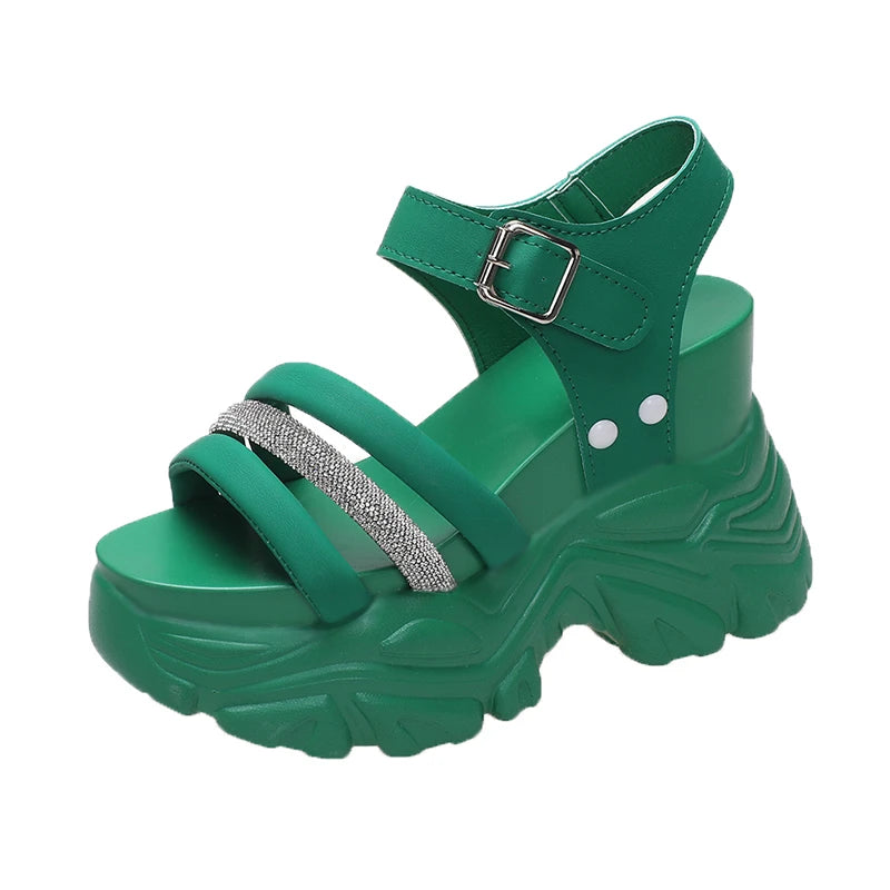 New Chunky Platform Sandals Women High Heels Sexy Open-toed Sandals Wedge Bling Sneakers 10CM Ladies Beach Summer Sandalias