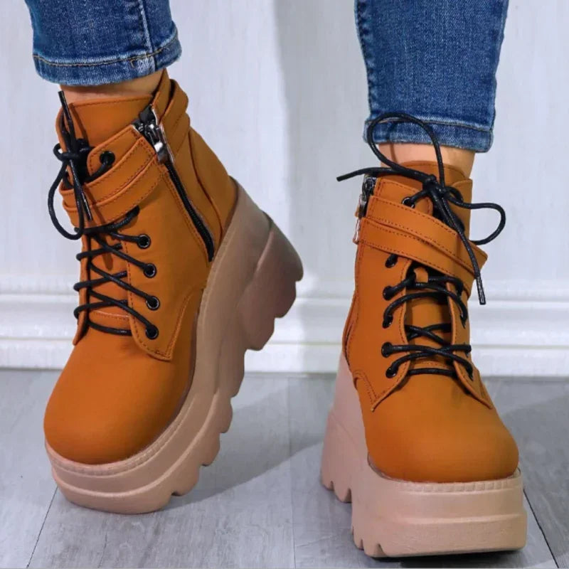 Bottines gothiques noires à talons compensés pour femmes, chaussures à plateforme épaisses, bottines de luxe décontractées et rock