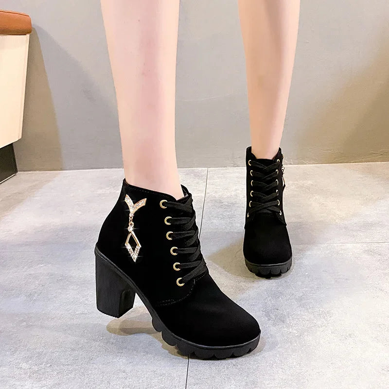 Célébrez 2023 Nouvelles Chaussures Femmes Bottines à Lacets Mode Talons Hauts Casual Printemps Pompes Plateforme 42