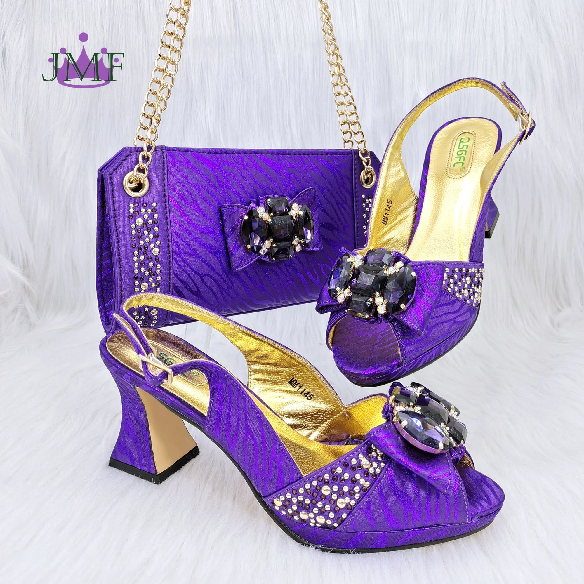 JMF Red Color Elegant lady Fashion Peep Toe Shoes Bride Comfortable Party Ladies Shoes and Bag Set for women