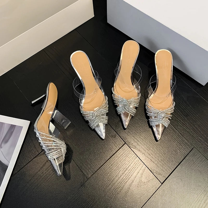 Designer Marke Frauen Pumps Strass High Heels Transparent Sandalen Slingbacks Spitzschuh Party Braut Hochzeit Schuhe Damen
