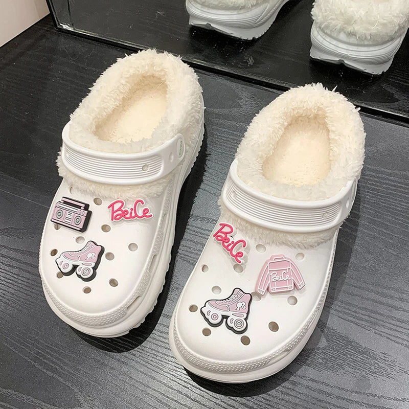 Winter cute women Slippers Warm Cotton Shoes Casual Slides EVA Plush Shoes Comfortable Light Slippers Indoor Shoes For Couple