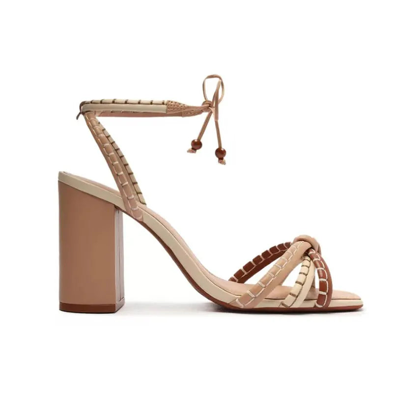 Brazil Fashion Luxury Twist Woven Sandals Color Blocking Designer Brand Women's Shoes Thick with High Heel Sandals Female Casual
