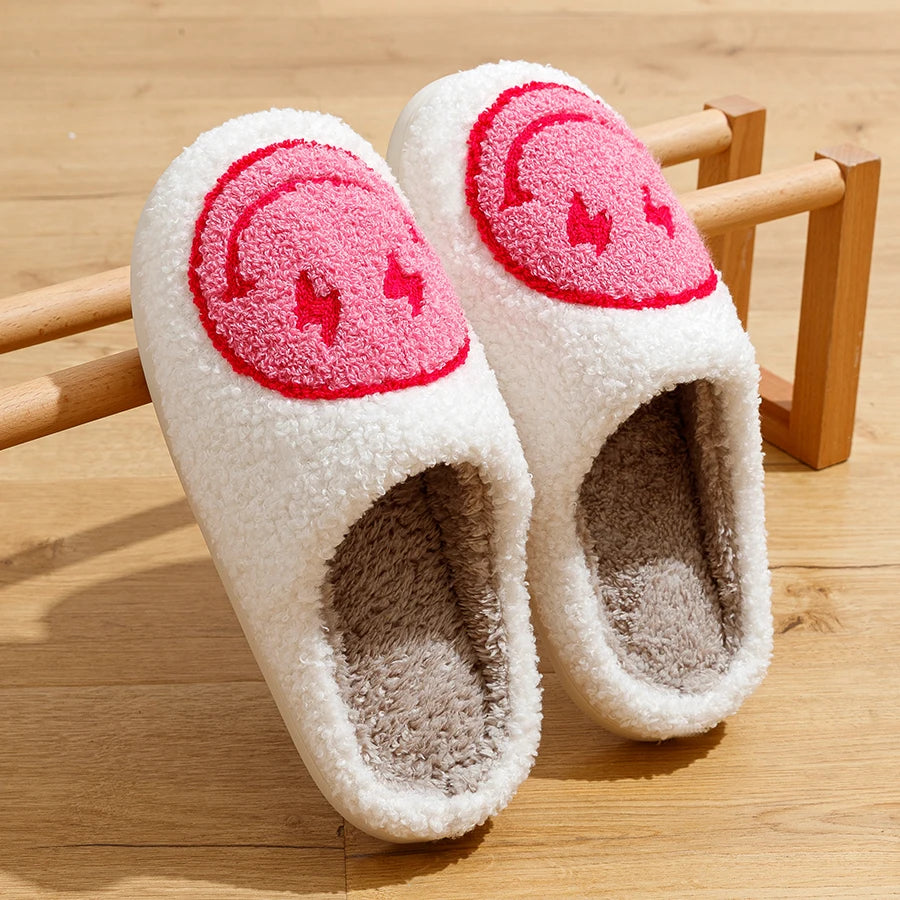 Chaussons pour femme, motif sourire éclair, super mignons, pour la maison, pour la chambre à coucher, pour l'hiver