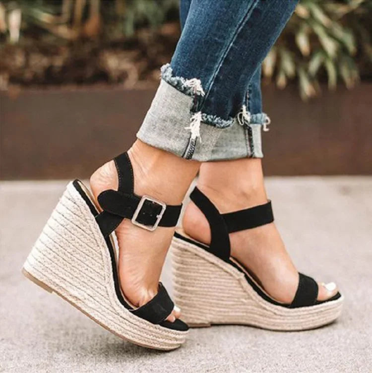Wedge Sandals 2025 Fashion Weave Platform Plus Size High Heel Sandalias Thick Bottom Retro Ladies sandalias de mujeres en oferta
