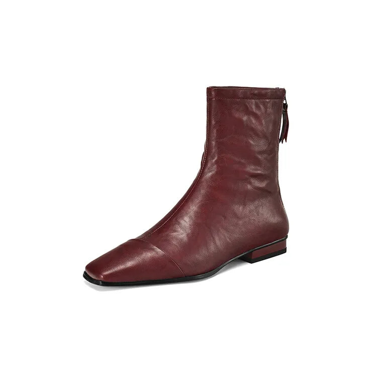 NEW Autumn/Winter Women Boots Square Toe Low Heel Shoes Genuine Leather Shoes for Women Concise Zipper Short Boots Modern Boots