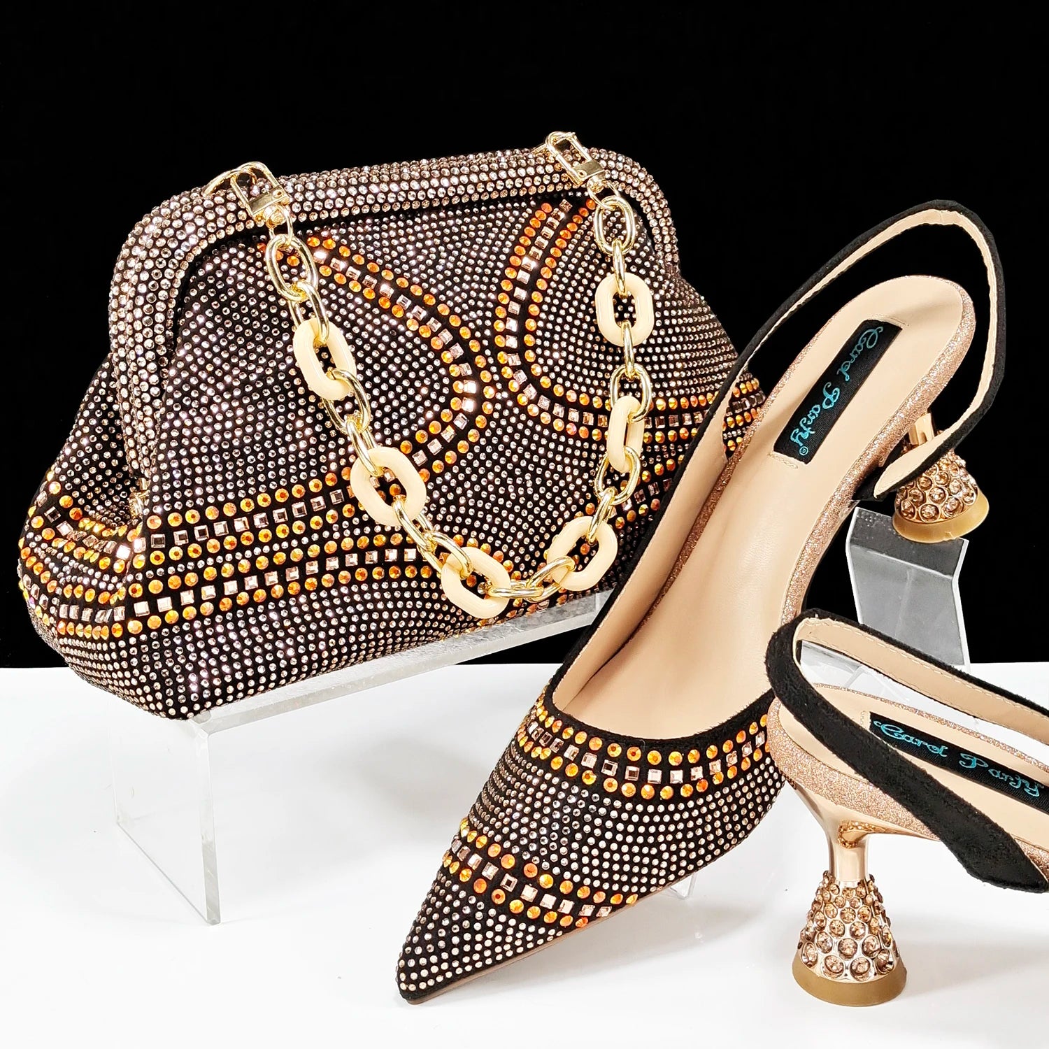 QSGFC 2024 New Designer Specials Italian Women Heels Shoes and Bag Set  Royal Green Color Comfortable With Rhinestone for Party