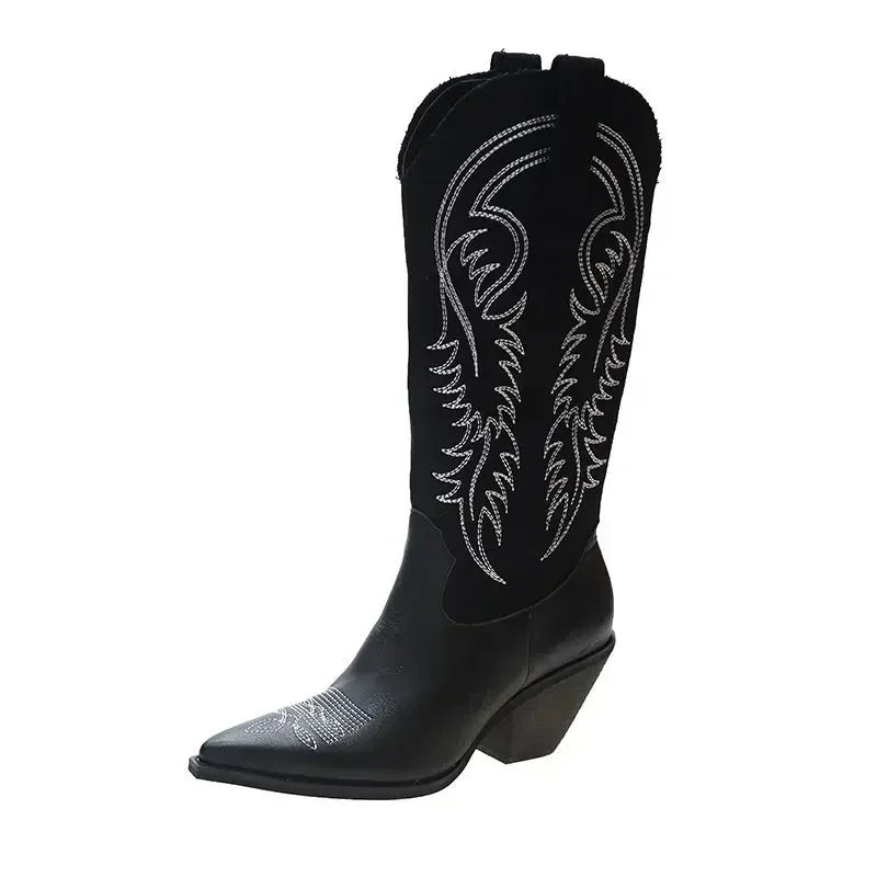 Women Pointed Toe Square Heels Cowboy Western Boots New Ankle Gladiator Trend Shoes Winter New Walking Botas Pumps Mujer Zapatos