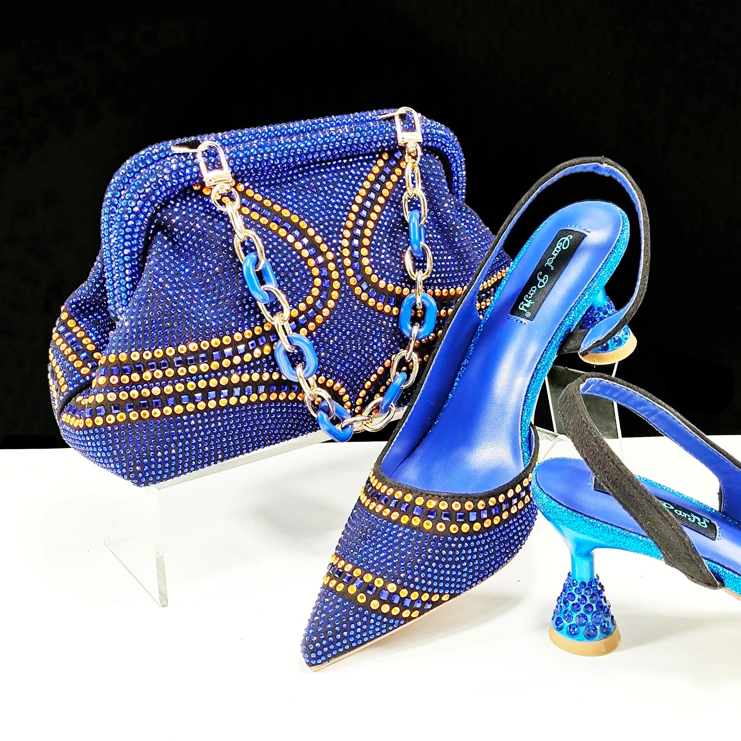 QSGFC 2024 New Designer Specials Italian Women Heels Shoes and Bag Set  Royal Green Color Comfortable With Rhinestone for Party