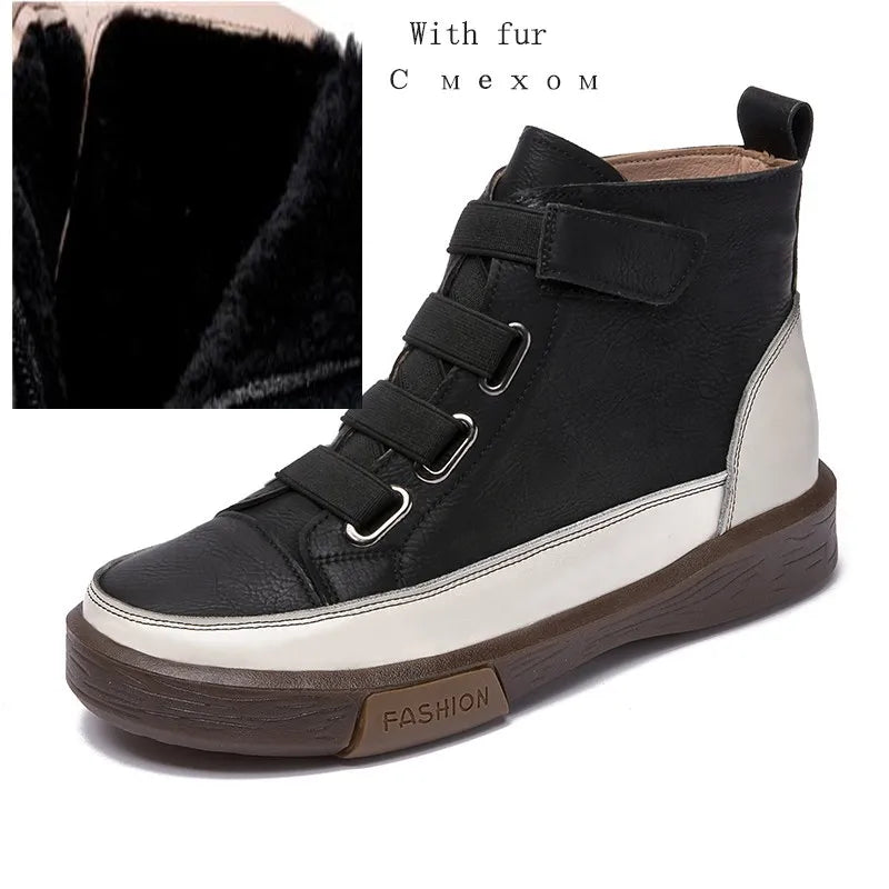DIMANYU Women Winter Shoes Boots Flat Genuine Leather Retro Front Tie British Style Ladies Boots Trend Girl Student