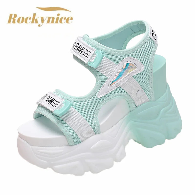 Mode Sommer Frauen Plateau Sandalen Keile Dicken Boden Casual Mesh Schuhe Frau 10,5 CM High Heels Bequeme Sandalen Turnschuhe