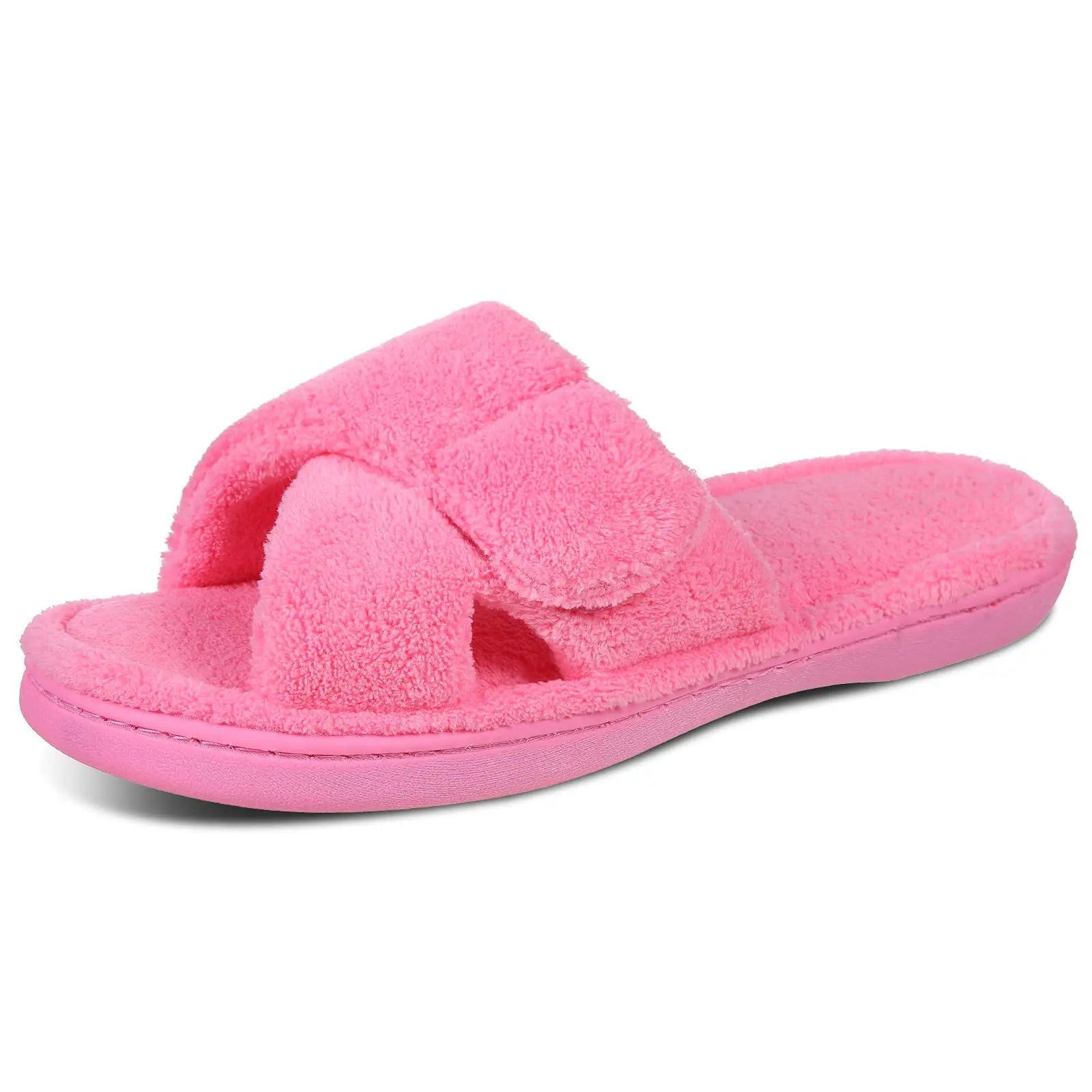 Comwarm Chaussons Fourrés pour Femmes, Souples, Bout Ouvert, Mousse à Mémoire de Forme, Antidérapants, Pantoufles en Peluche, Sandales d'Intérieur Réglables en Tissu Éponge