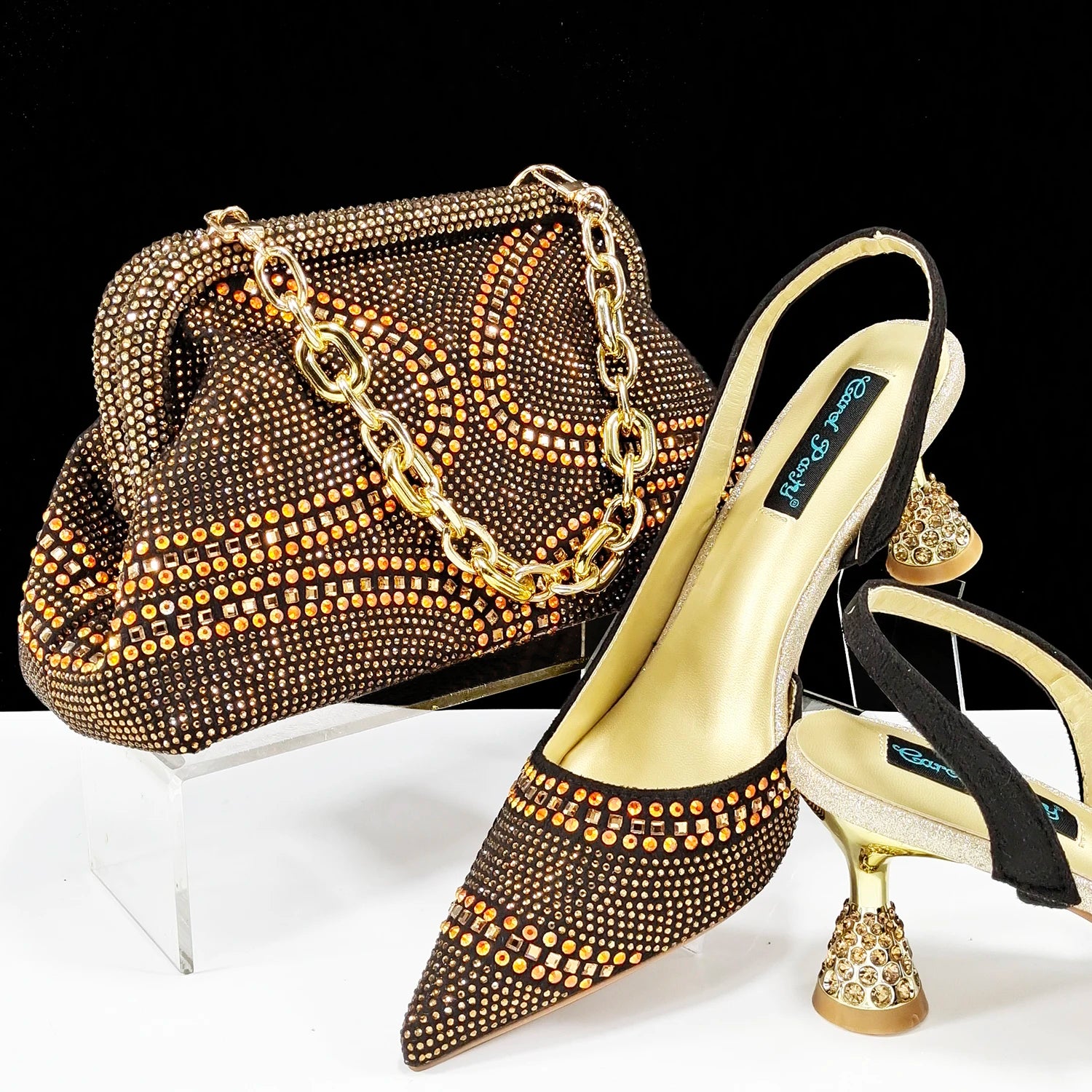 QSGFC 2024 New Designer Specials Italian Women Heels Shoes and Bag Set  Royal Green Color Comfortable With Rhinestone for Party