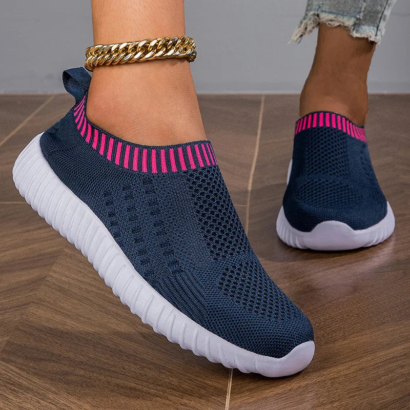 Baskets décontractées en maille respirante pour femmes, chaussures de sport vulcanisées, chaussettes d'été pour femmes, chaussures de marche pour femmes