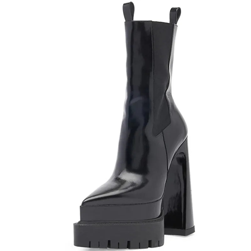 ASUMER 2024 Size 36-42 New Slip On Thick High Heels Boots Woman Microfiber Chelsea Ankle Boots Ladies Autumn Platform Shoes