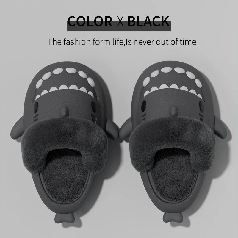 Men'S Winter Plush Shark Slippers Couple Adults Warm Fluffy Slides Soft Household Cartoon Indoor Detachable Home Cotton Shoes