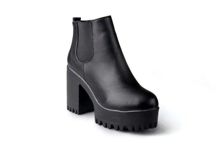 Botas Mujer Fashion Women Boots Square Heel Platforms Zapatos Mujer PU Leather Thigh High Pump Boots Motorcycle Shoes