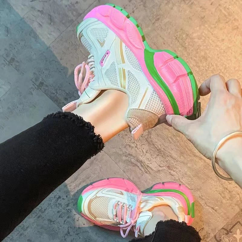 New White Black Pink Women Causal Sneakers Platform Shoes Fling Sneakers Basket Lace-Up Casual Chunky Shoes Zapatos De Mujer