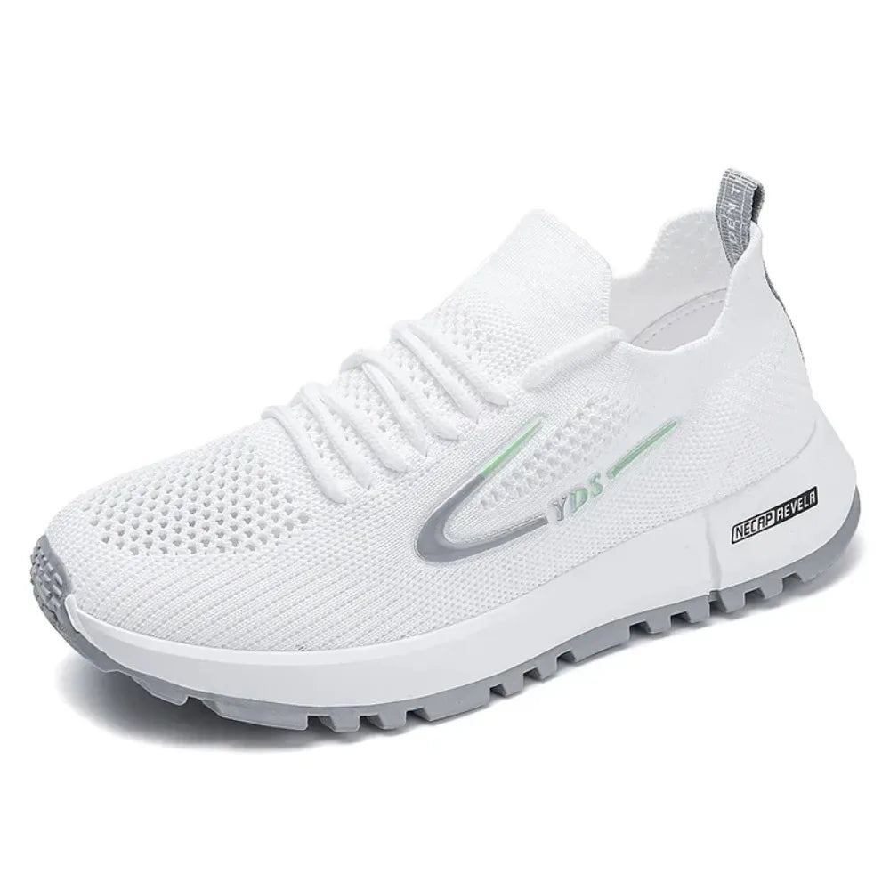 Chaussures de course à pied pour femmes, baskets respirantes en maille aérée, confortables, blanches, tendance, décontractées