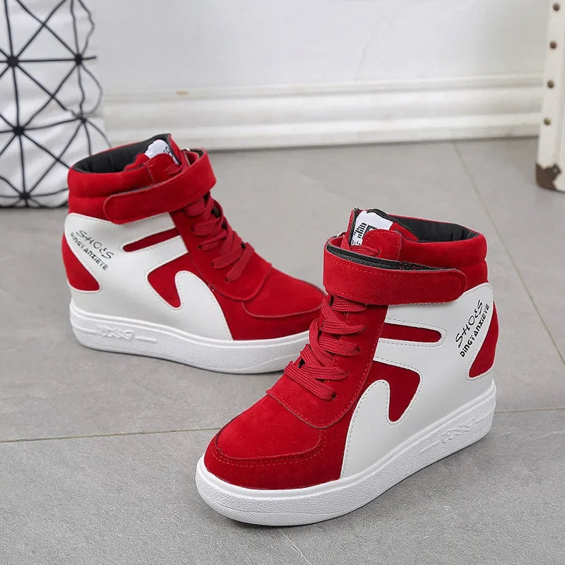 2024 Women Spring Casual Vogue Wedges Black Basket Femme High Top Vulcanize Shoes Platform Boots Red Sneakers Zapatos De Mujer