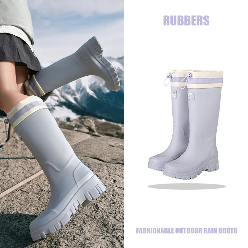 Solid Big Men Women Outdoor Tide Non-slip Waterproof Parent-Child Rain Boots Children Hundred Couple Adjustable Drawstring