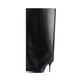 Bottes cuissardes en cuir noir, bout pointu, talons hauts, bottes hautes en jean, design de luxe, chaussures en duvet pour femmes, nouveauté hiver 2024
