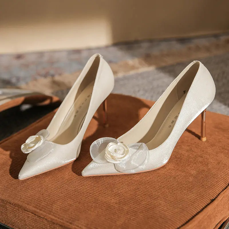 French Heels Bridal Shoes Flower Wedding Shoes High Heels Single Shoes high heels