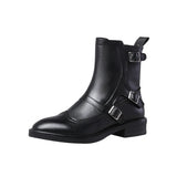 2020 Autumn New Woman Buckle Chelsea Boots Handmade Genuine Leather Round Toe Shoes Quality Buckle Square Low Heel Lady Boots