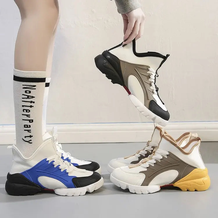 3New Women's Color Matching and Printing High Platform Platform Shoes Casual Sneakers Women