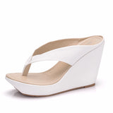 Crystal Queen Platform Wedges Flip Flops High Heels Slippers White Beach Sandals Bohemia Pink