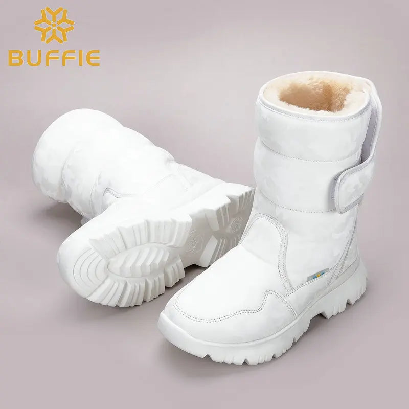 Women snow boots solid Camouflage nice fashion look BUFFIE Brand waterproof mid-calf warm plush lining light weight outsole free