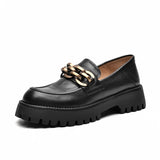 BeauToday Platform Loafers Women Genuine Cow Leather 2023 Fashion Metal Chain Slip on Female Official Flats Handmade J27748