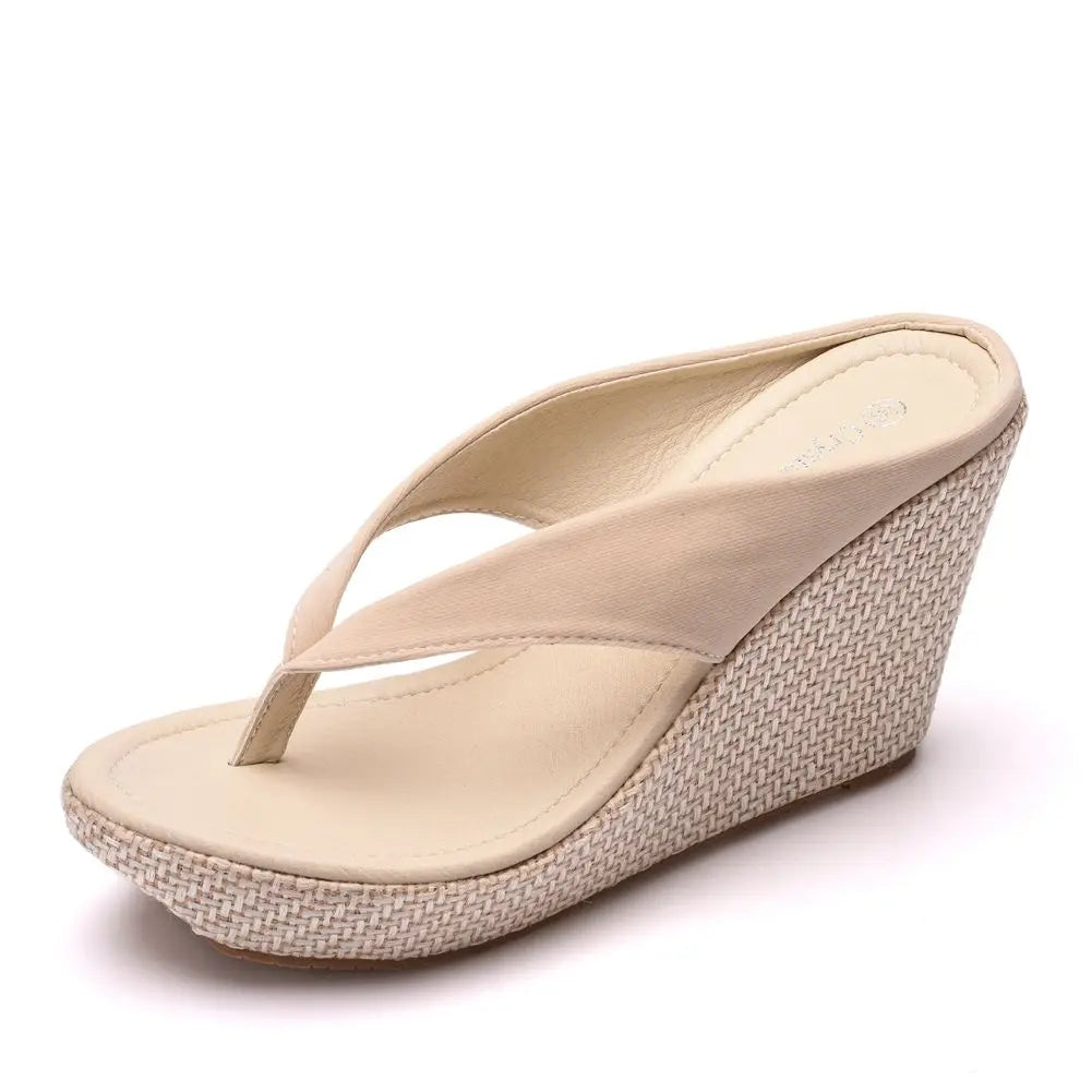 Crystal Queen Platform Wedges Flip Flops High Heels Slippers White Beach Sandals Bohemia Pink